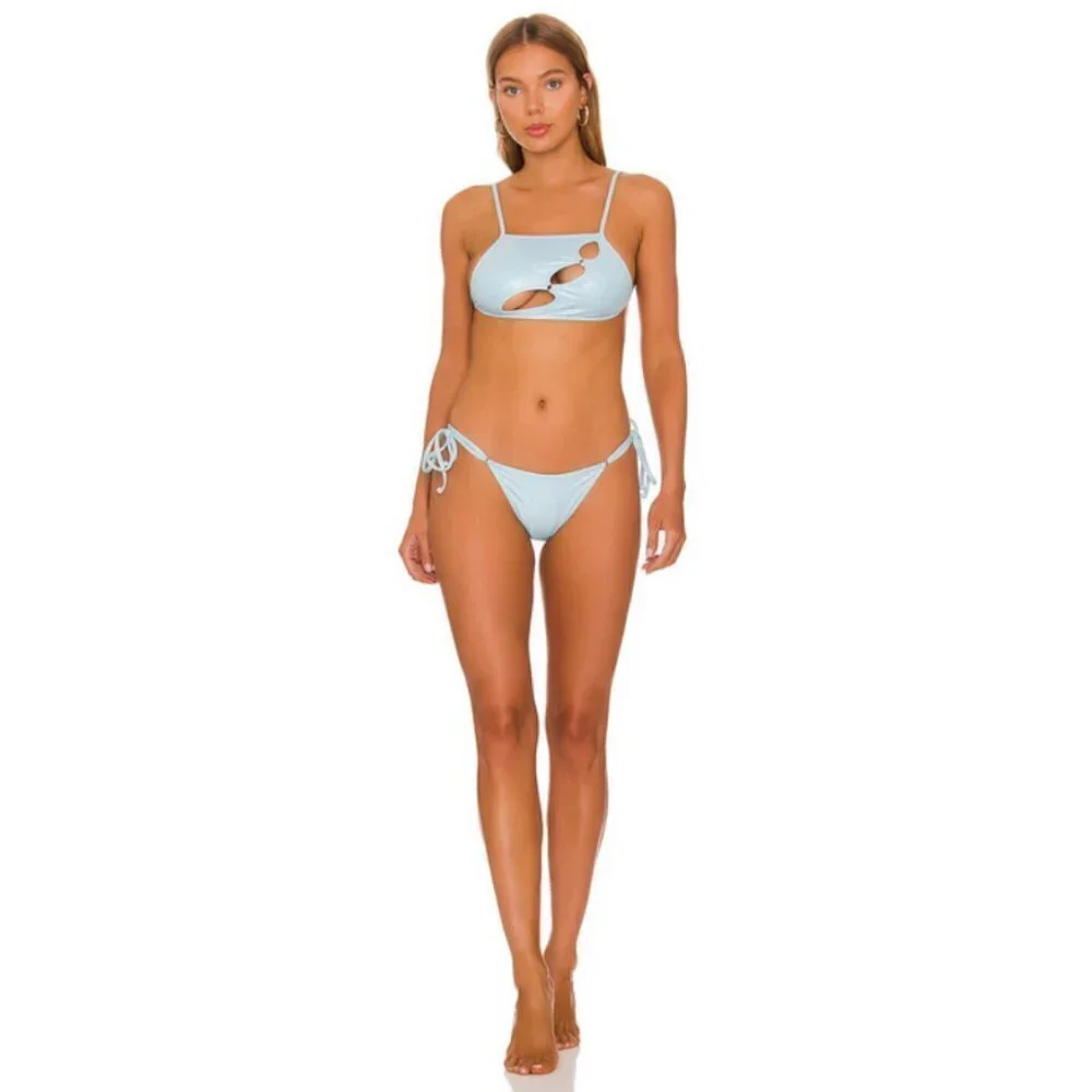 💕FRANKIES BIKINIS💕 Jamilla Iridescent String Top ~ Cloud Chaser Blue M NWT